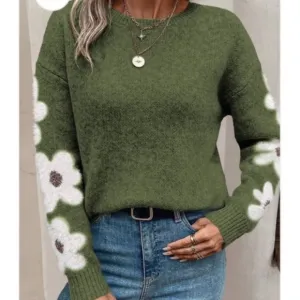 New Green floral print  crewneck sweater
