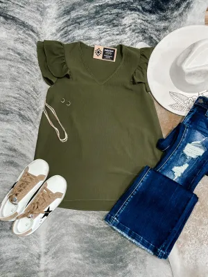 Olive Sadie Vneck Ruffle Sleeve Top