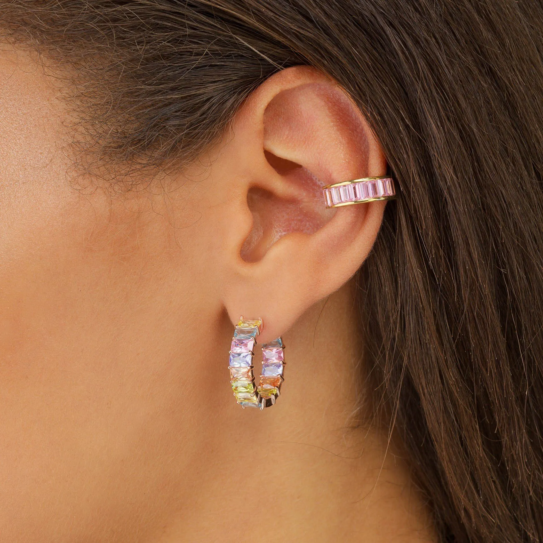 Pastel Baguette Hoop Earring