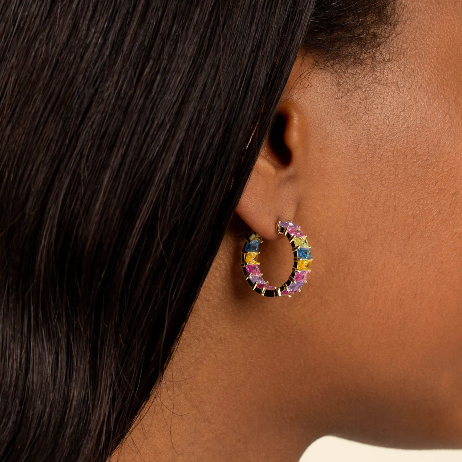 Pastel Baguette Hoop Earring