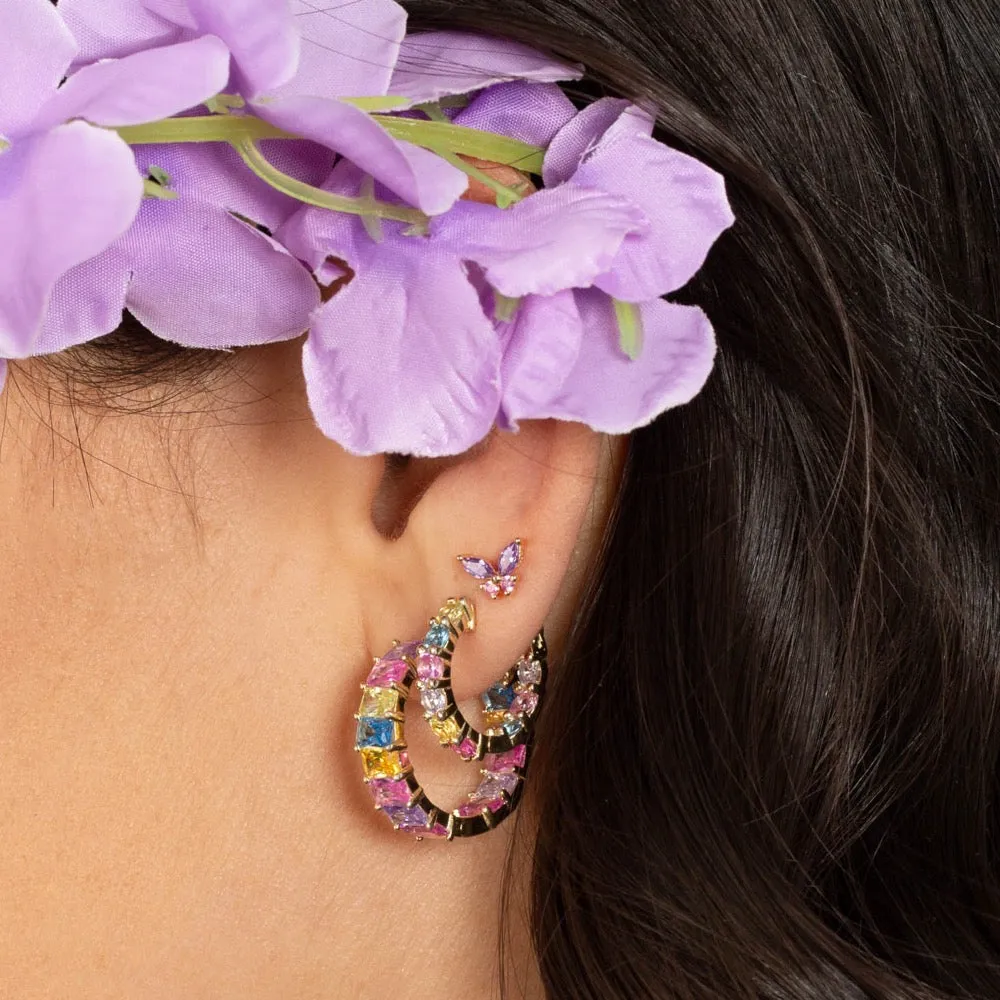 Pastel Baguette Hoop Earring