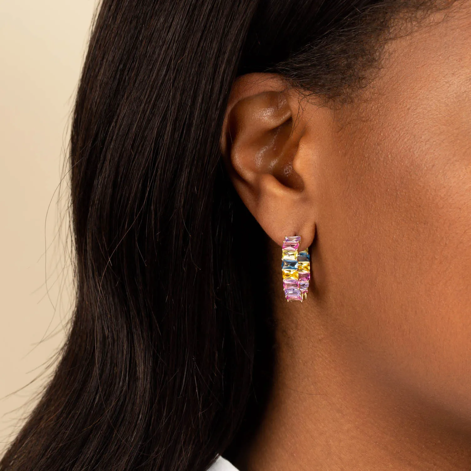 Pastel Baguette Hoop Earring
