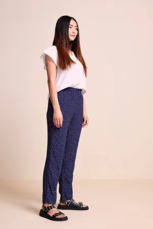 PEPPER - Pantalon fluide marine à imprimé minimaliste