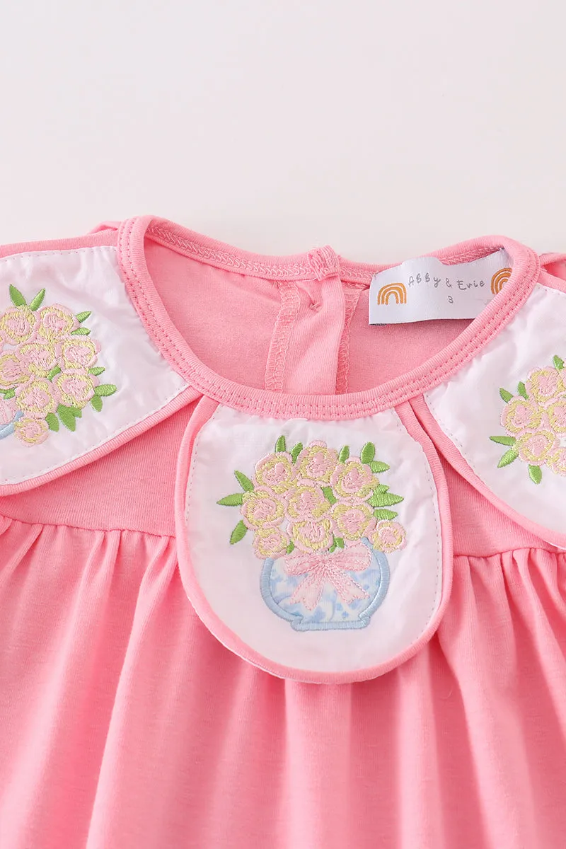 Pink Floral Embroidery Girl Dress