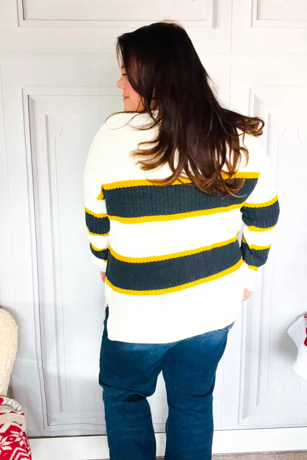 PLUS Casual Chic Yellow & Ivory Stripe Oversize Knit Sweater
