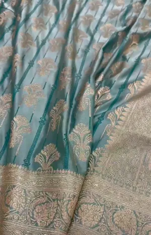 Pure Mashru Silver Zari Satin Silk Festive Season Light Blue Saree