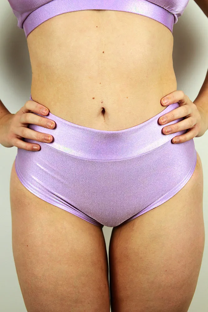Rarr Mid Waisted Brazil Scrunchie Bum Shorts - Rainbow Sparkle