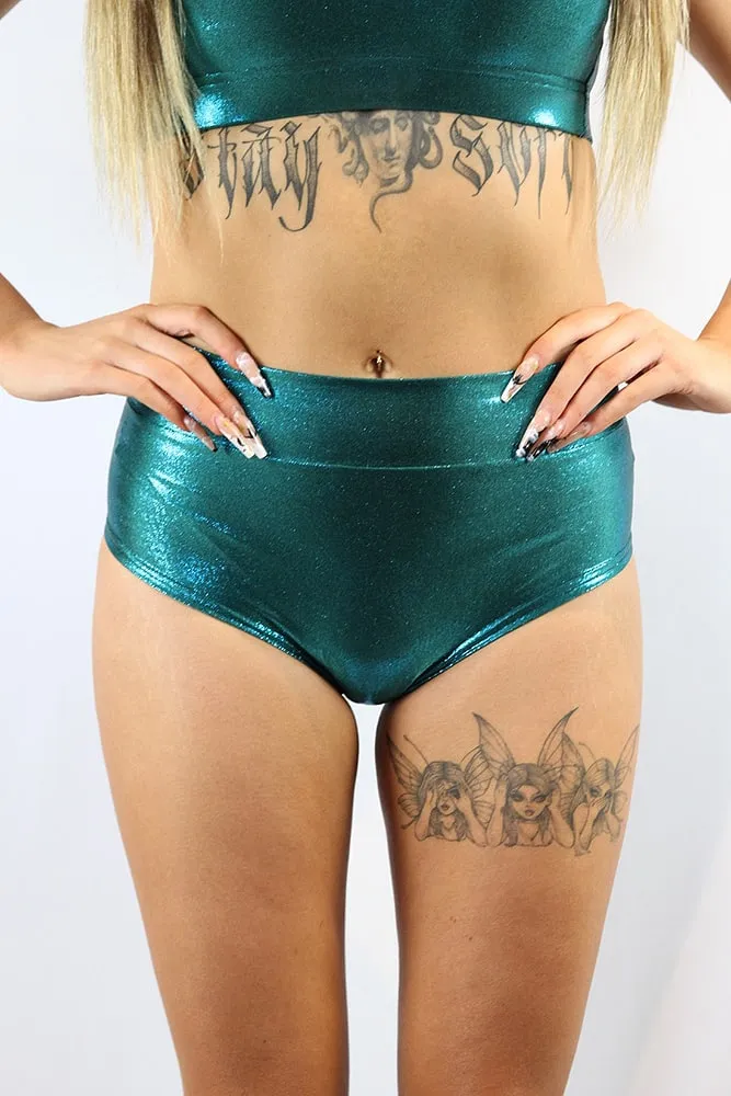 Rarr Mid Waisted Brazil Scrunchie Bum Shorts - Rainbow Sparkle