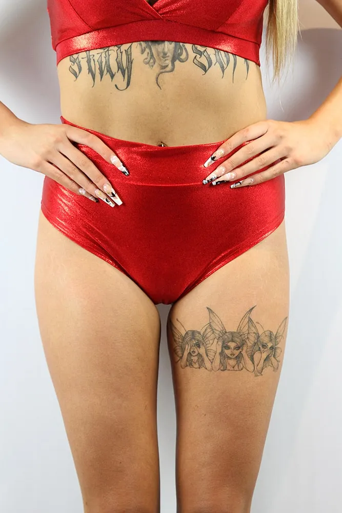 Rarr Mid Waisted Brazil Scrunchie Bum Shorts - Rainbow Sparkle