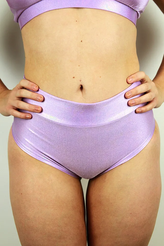 Rarr Mid Waisted Brazil Scrunchie Bum Shorts - White Sparkle
