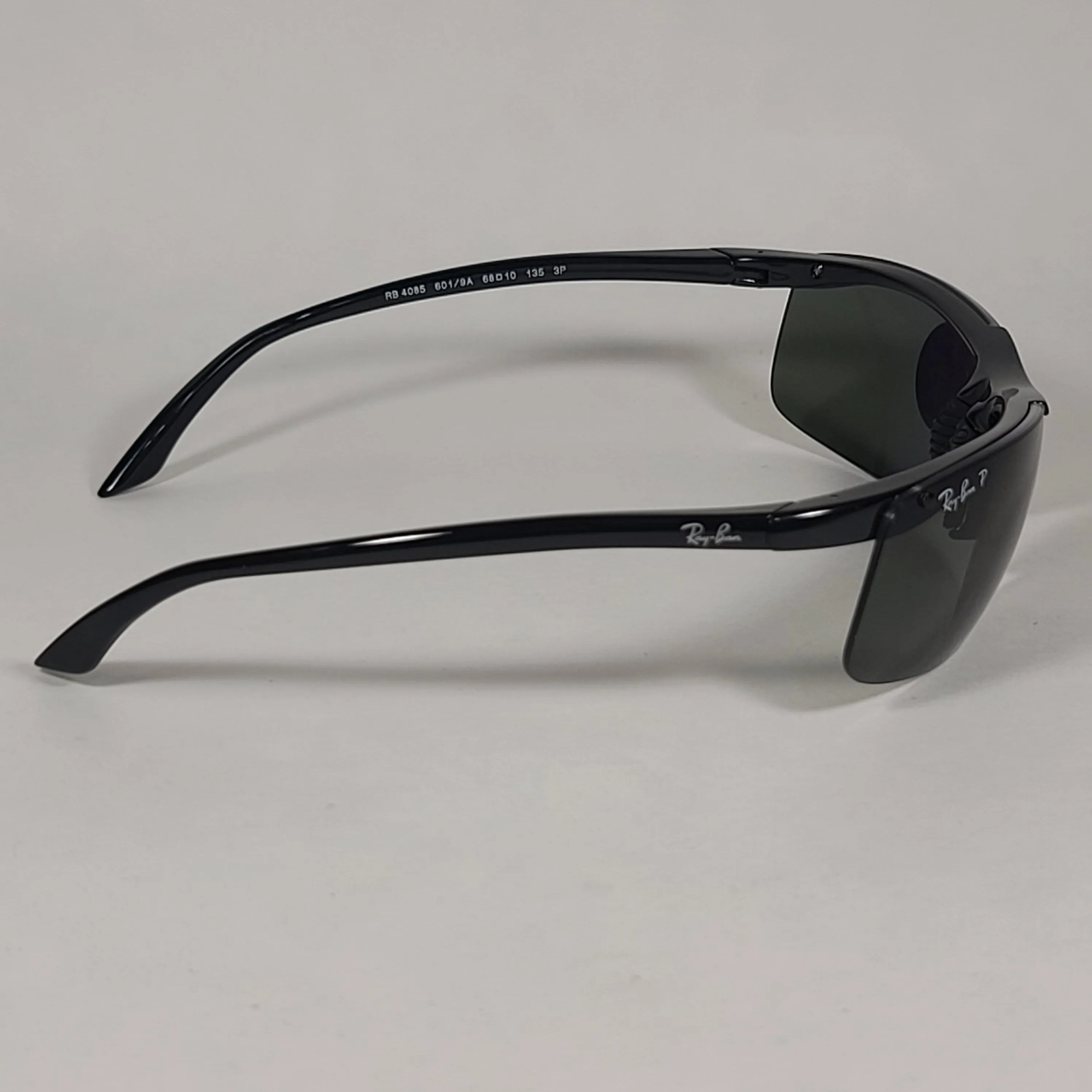 Ray-Ban Active Rimless Polarized Sunglasses RB4085 601/9A Sport Wrap Shiny Black Frame Green Lens