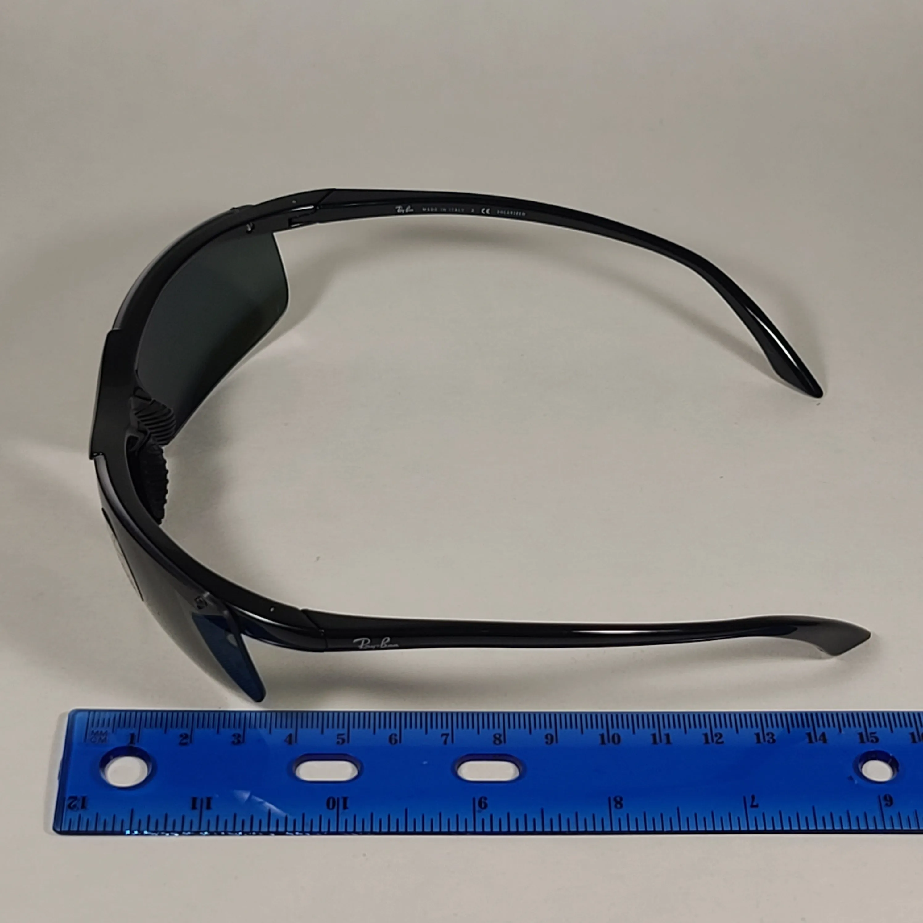 Ray-Ban Active Rimless Polarized Sunglasses RB4085 601/9A Sport Wrap Shiny Black Frame Green Lens