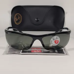 Ray-Ban Active Rimless Polarized Sunglasses RB4085 601/9A Sport Wrap Shiny Black Frame Green Lens