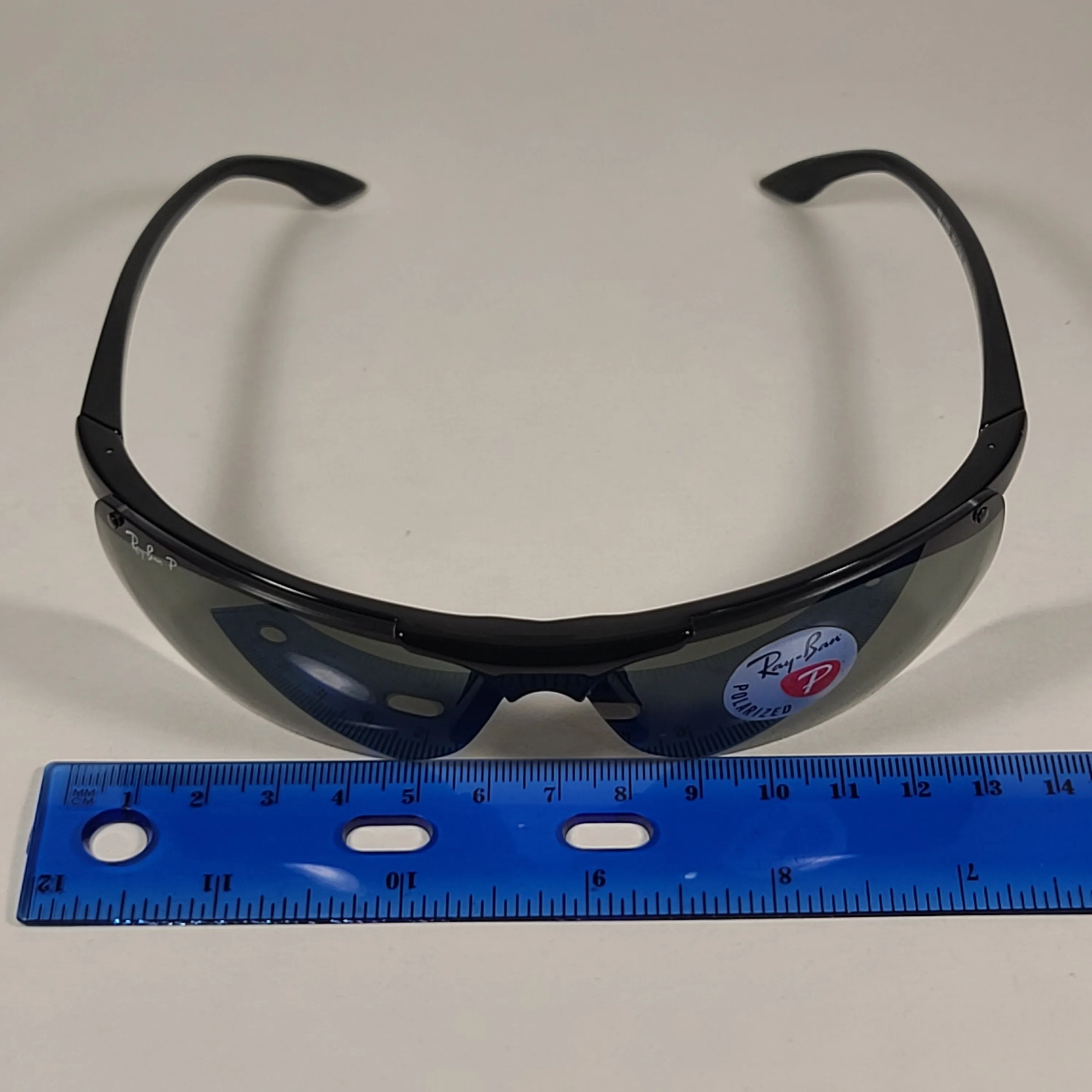 Ray-Ban Active Rimless Polarized Sunglasses RB4085 601/9A Sport Wrap Shiny Black Frame Green Lens
