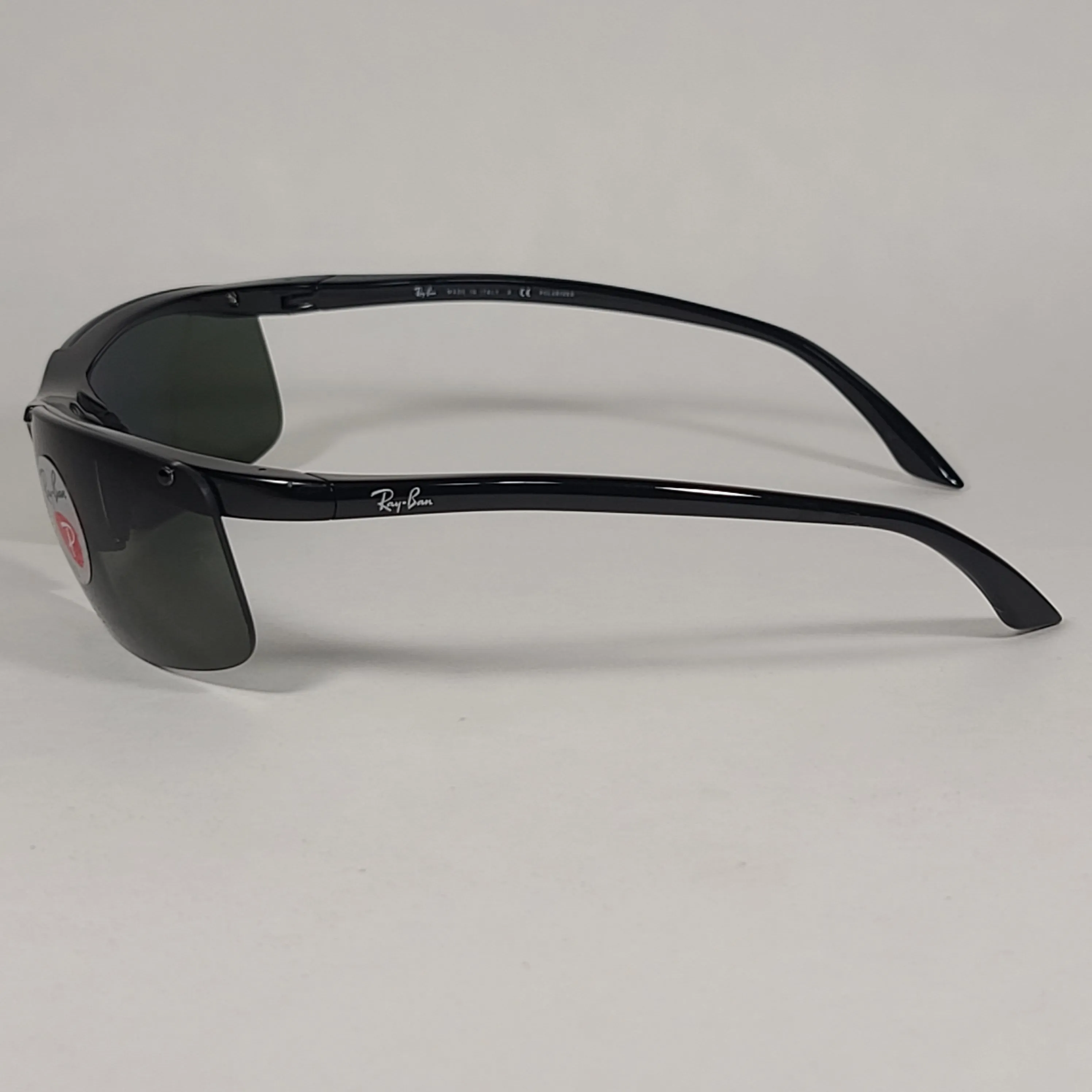 Ray-Ban Active Rimless Polarized Sunglasses RB4085 601/9A Sport Wrap Shiny Black Frame Green Lens