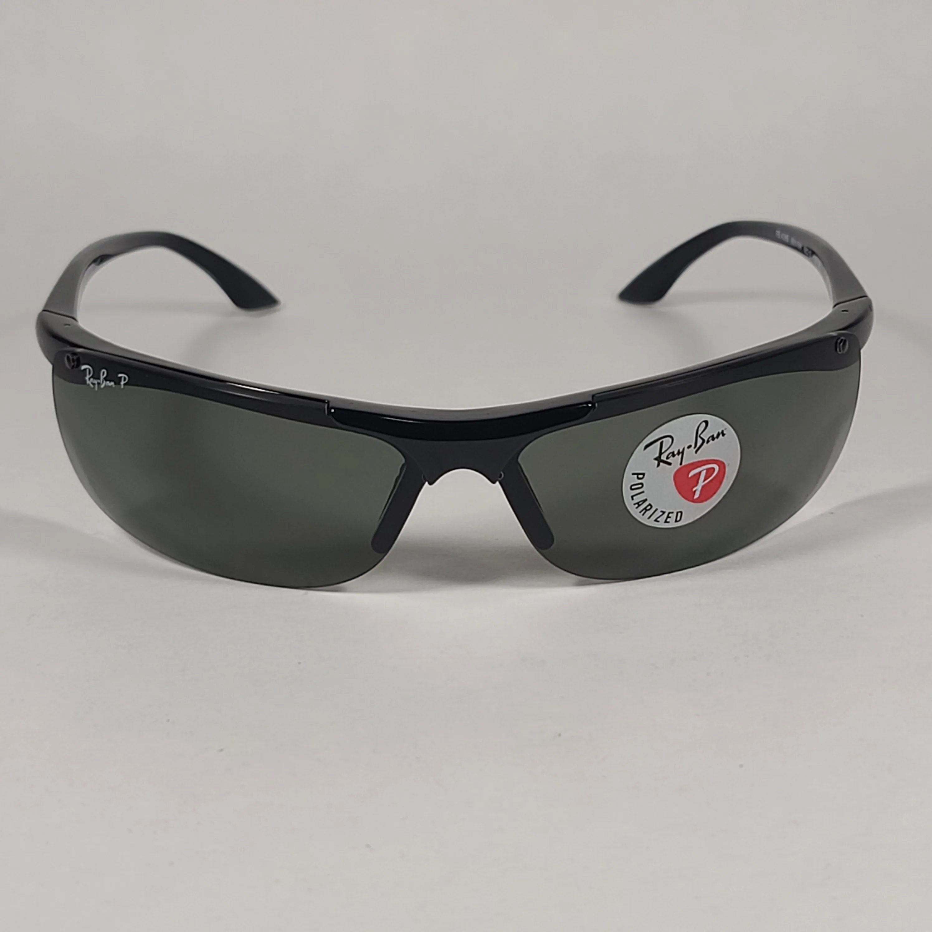 Ray-Ban Active Rimless Polarized Sunglasses RB4085 601/9A Sport Wrap Shiny Black Frame Green Lens