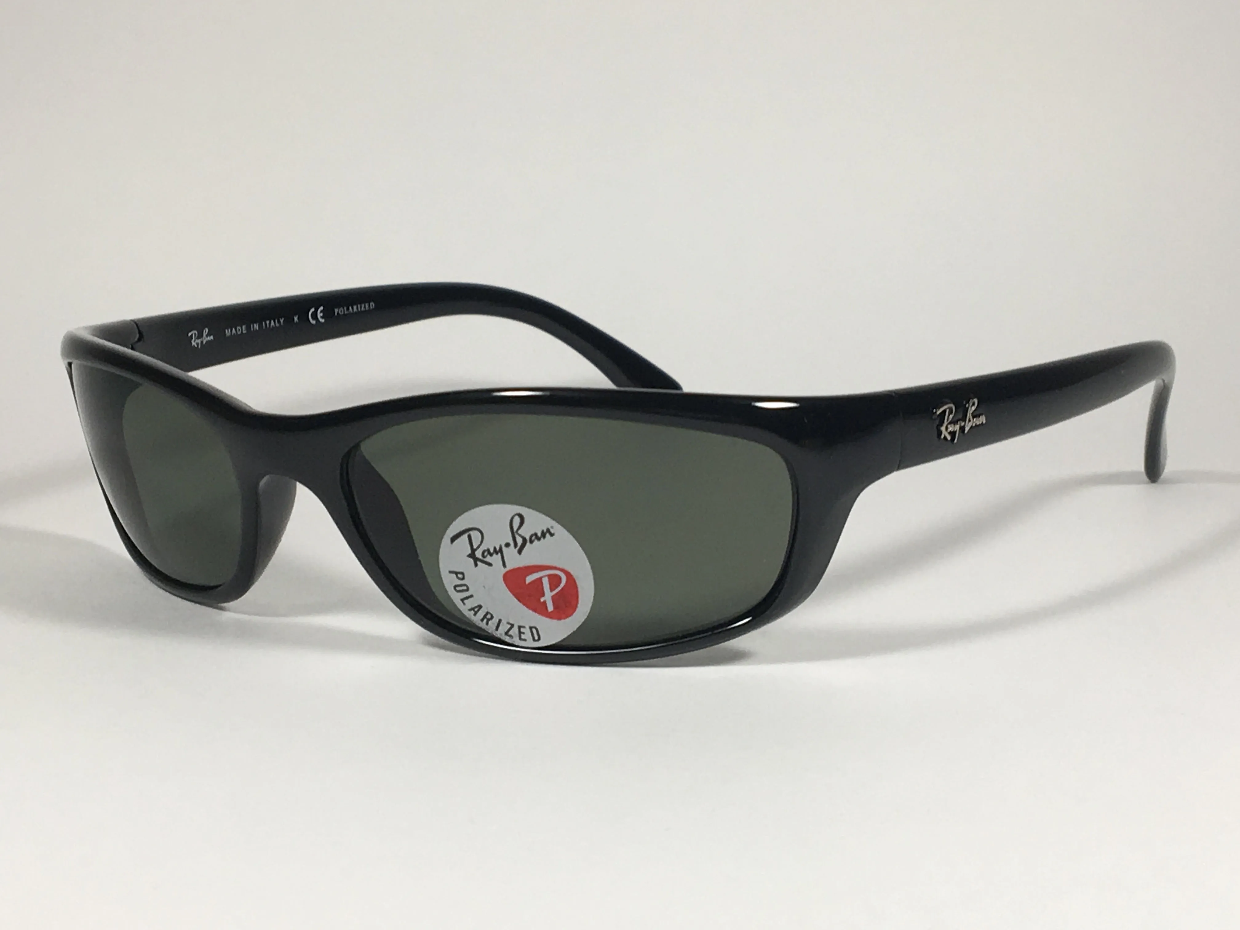 Ray-Ban Polarized Small Predator Active Lifestyle Sunglasses RB4115 601/9A Wrap Black Gloss Green Lens