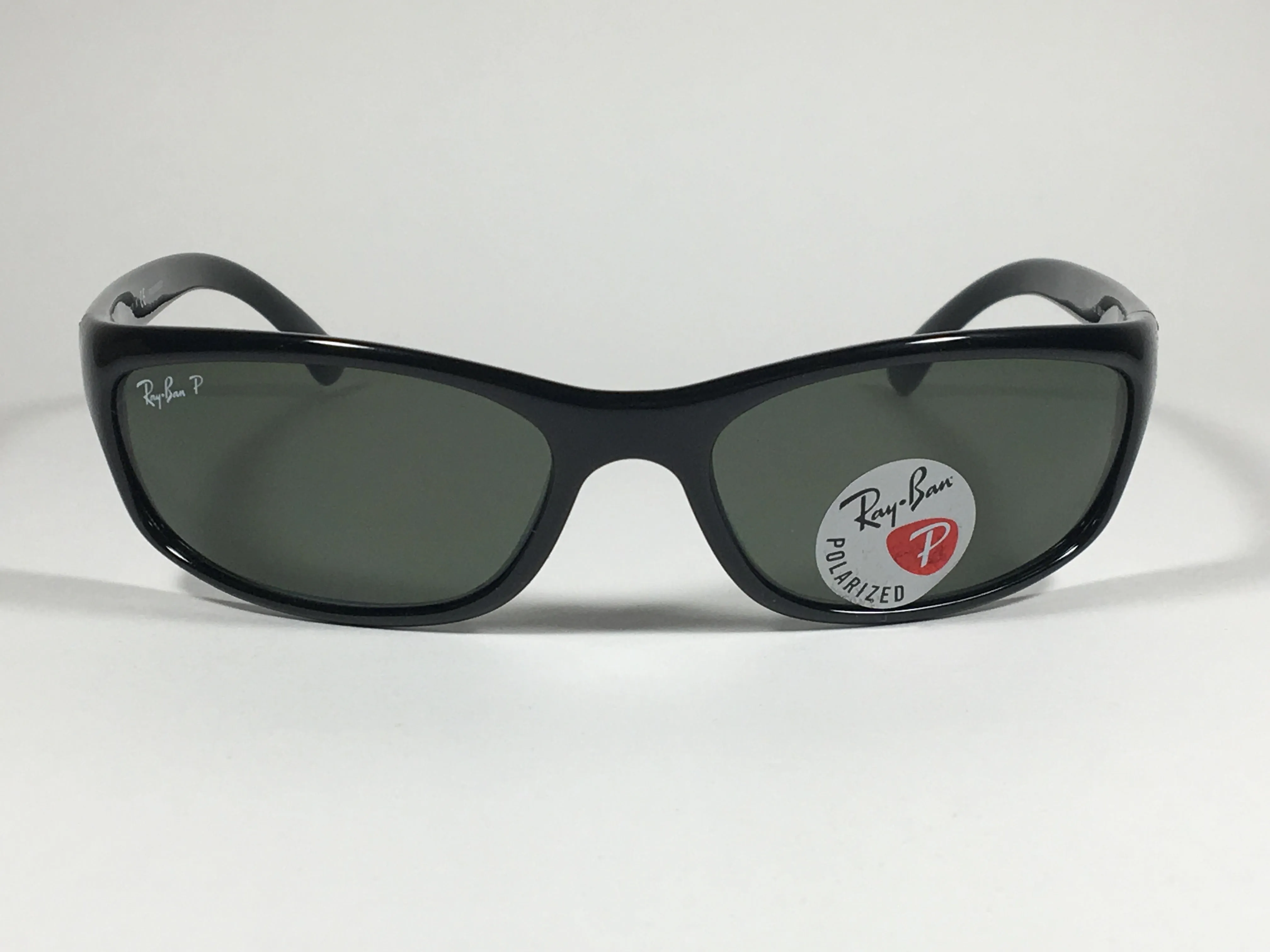 Ray-Ban Polarized Small Predator Active Lifestyle Sunglasses RB4115 601/9A Wrap Black Gloss Green Lens