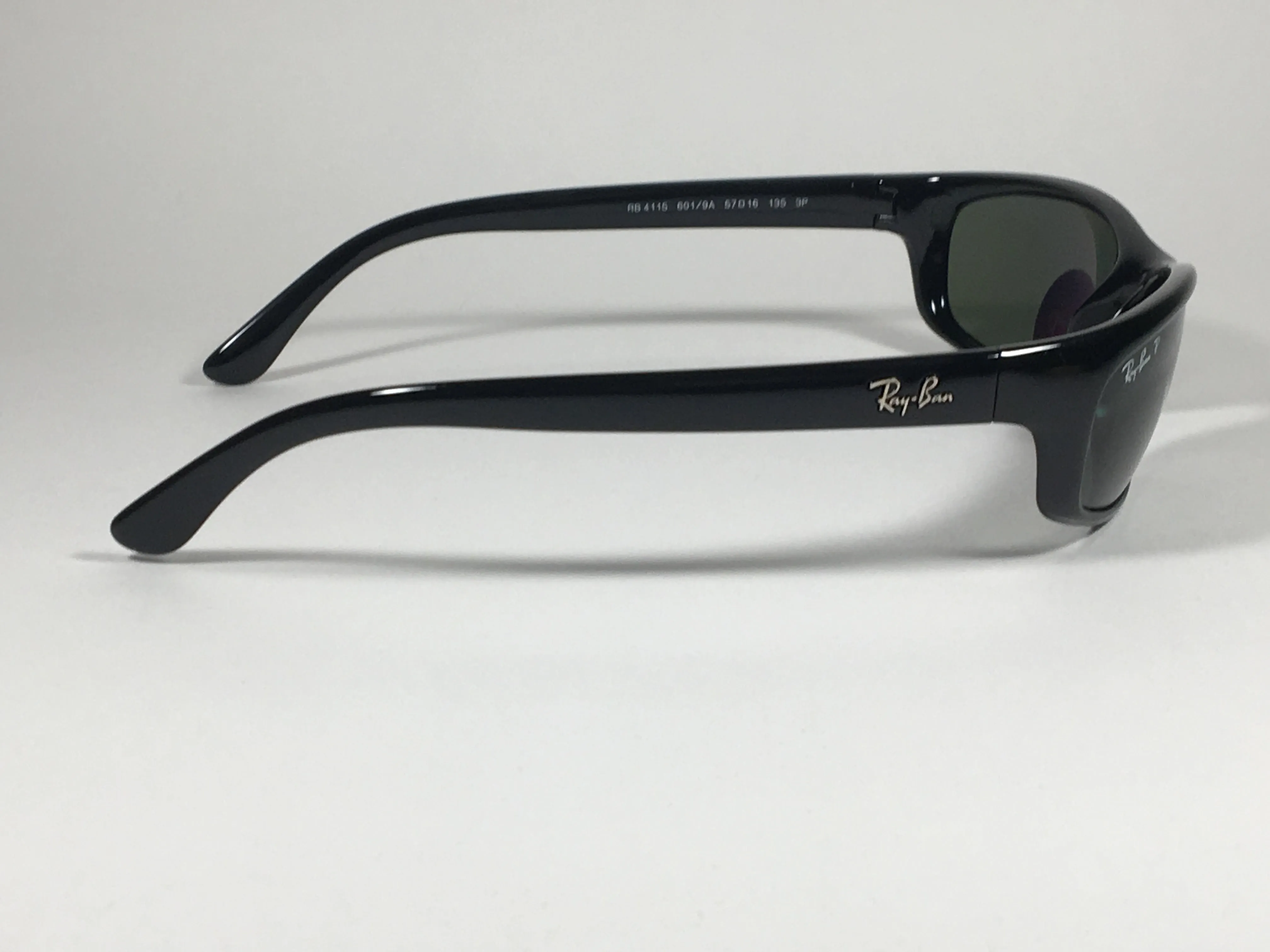 Ray-Ban Polarized Small Predator Active Lifestyle Sunglasses RB4115 601/9A Wrap Black Gloss Green Lens