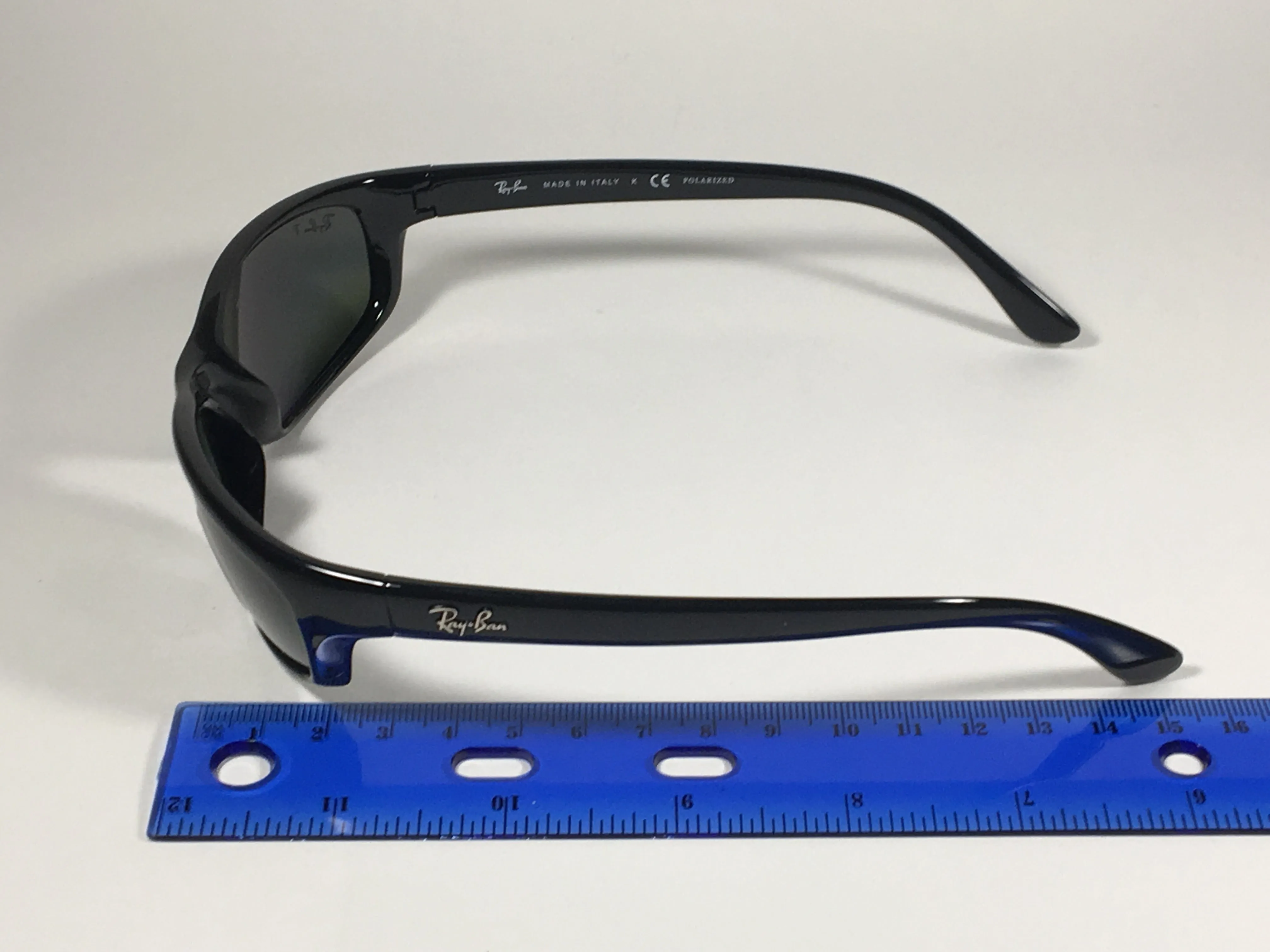 Ray-Ban Polarized Small Predator Active Lifestyle Sunglasses RB4115 601/9A Wrap Black Gloss Green Lens