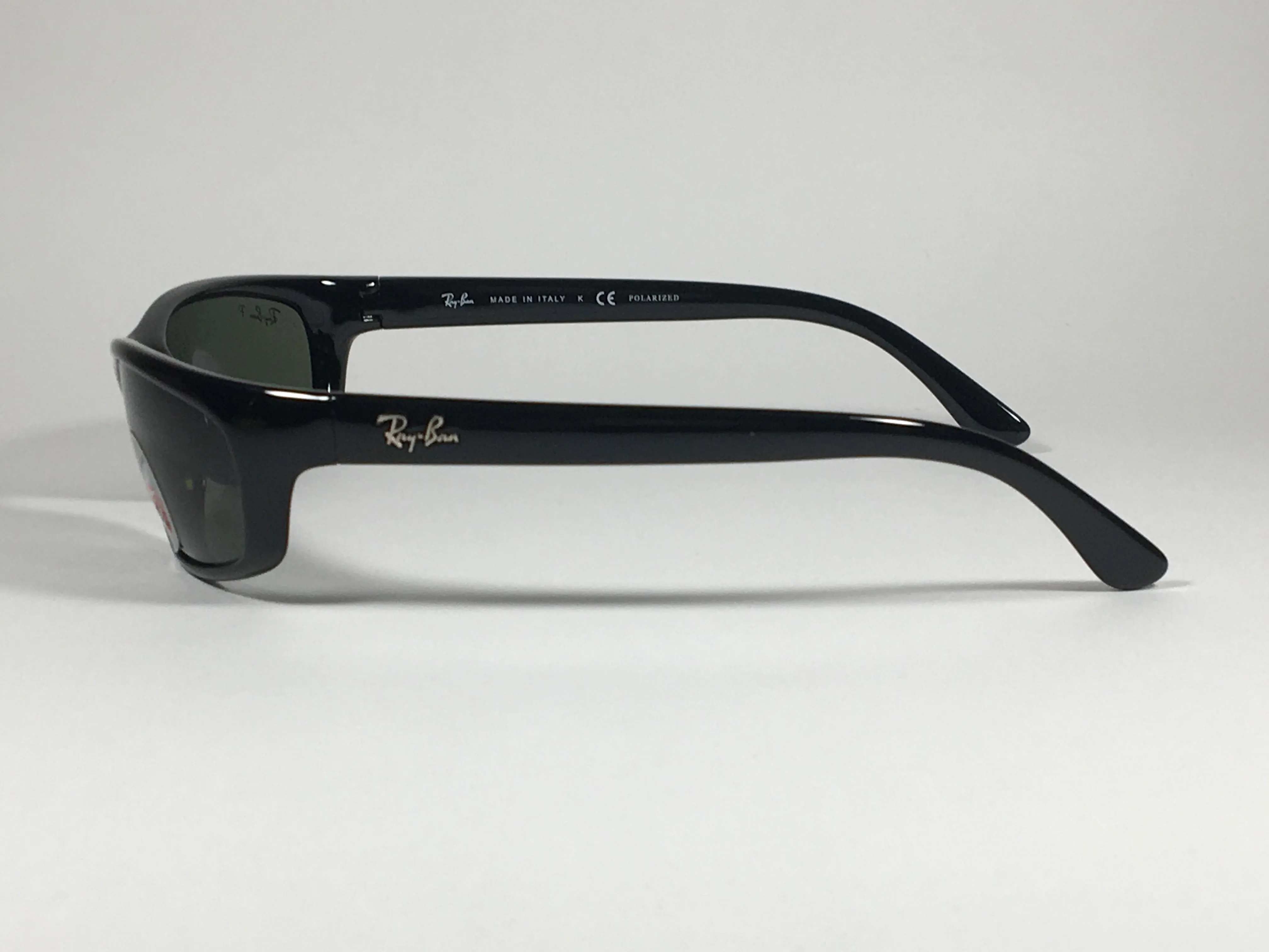 Ray-Ban Polarized Small Predator Active Lifestyle Sunglasses RB4115 601/9A Wrap Black Gloss Green Lens