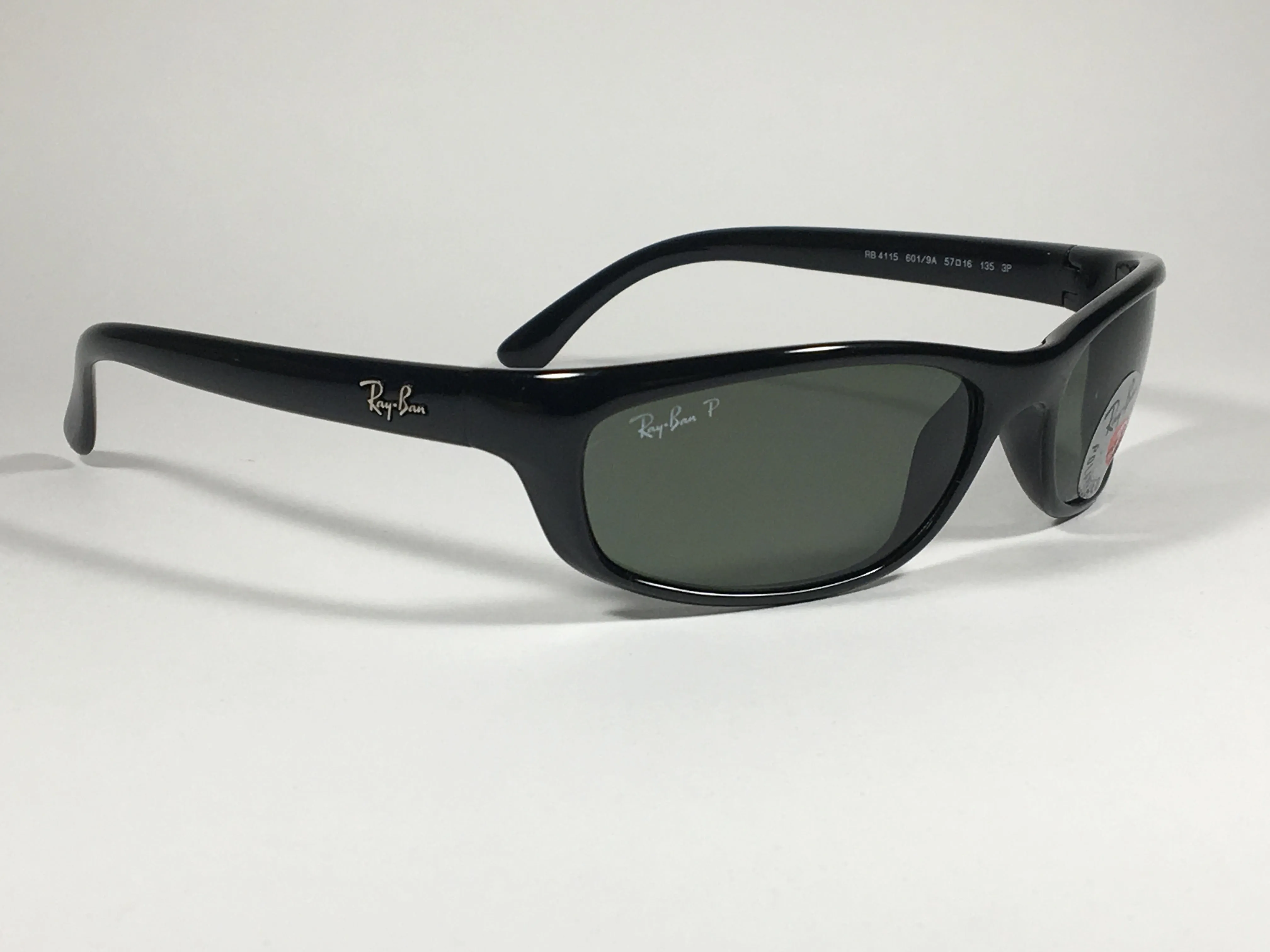 Ray-Ban Polarized Small Predator Active Lifestyle Sunglasses RB4115 601/9A Wrap Black Gloss Green Lens