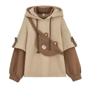 【READY TO SHIP】Winter Bear Detachable Bag Fake Two-Piece Fleece Hoodie C00554