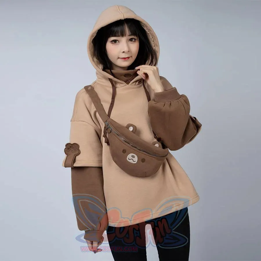 【READY TO SHIP】Winter Bear Detachable Bag Fake Two-Piece Fleece Hoodie C00554