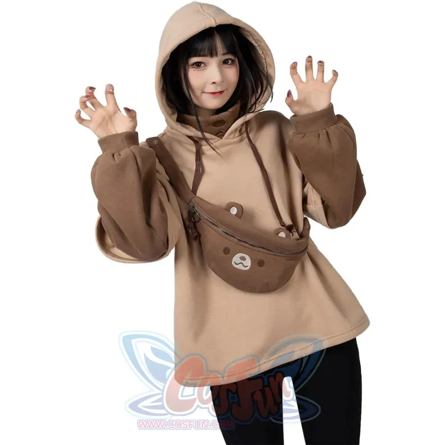 【READY TO SHIP】Winter Bear Detachable Bag Fake Two-Piece Fleece Hoodie C00554