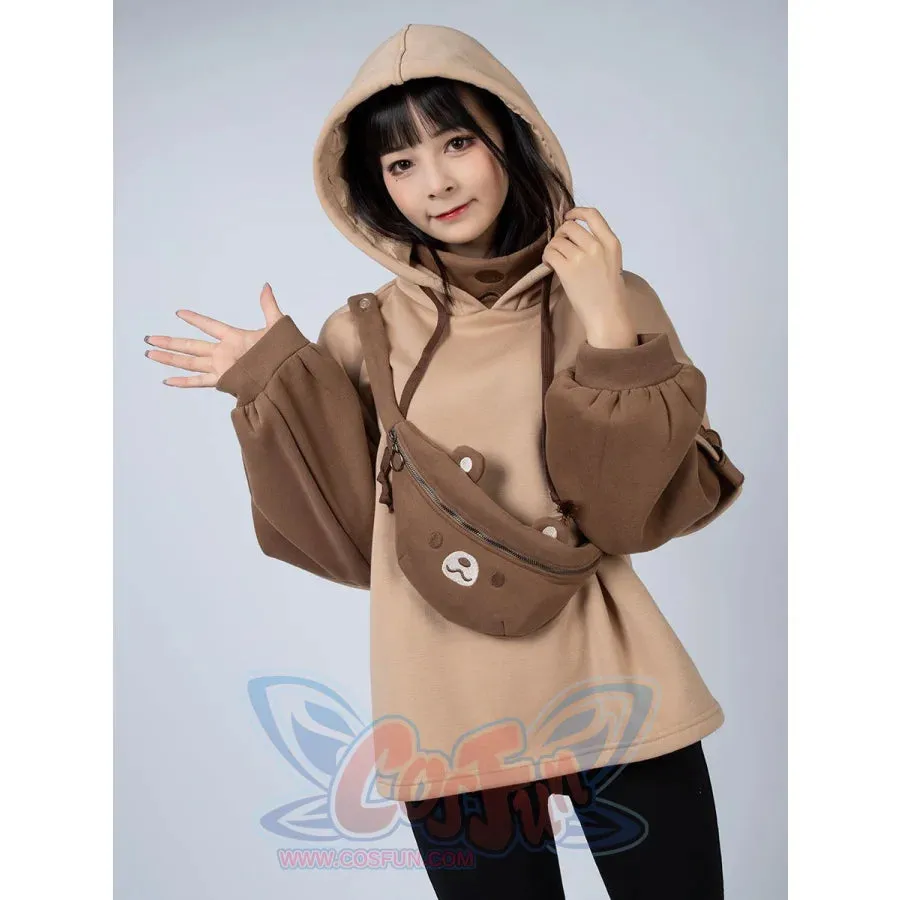【READY TO SHIP】Winter Bear Detachable Bag Fake Two-Piece Fleece Hoodie C00554