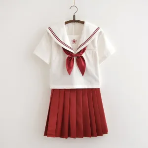 Red Sakura Blossom Embroidered Sailor School Uniform J40129
