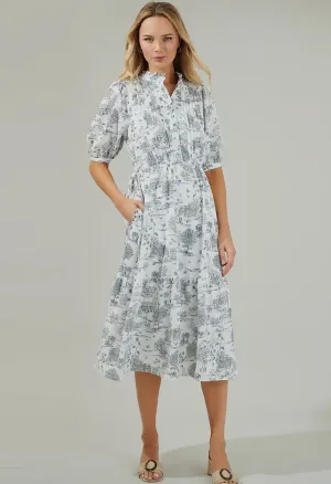 Renzo Toile Pleated Midi Dress