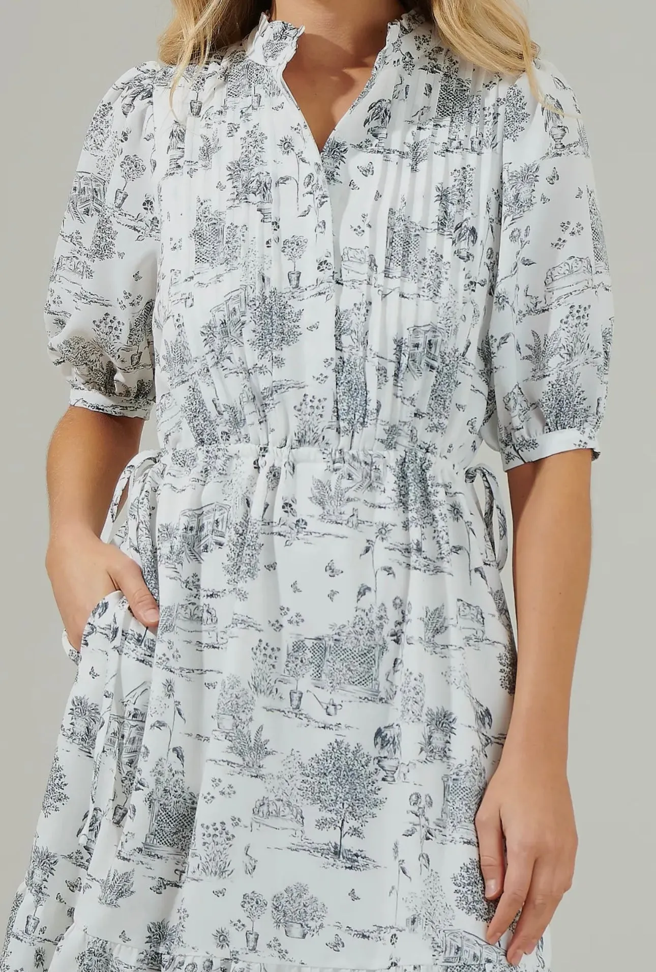 Renzo Toile Pleated Midi Dress