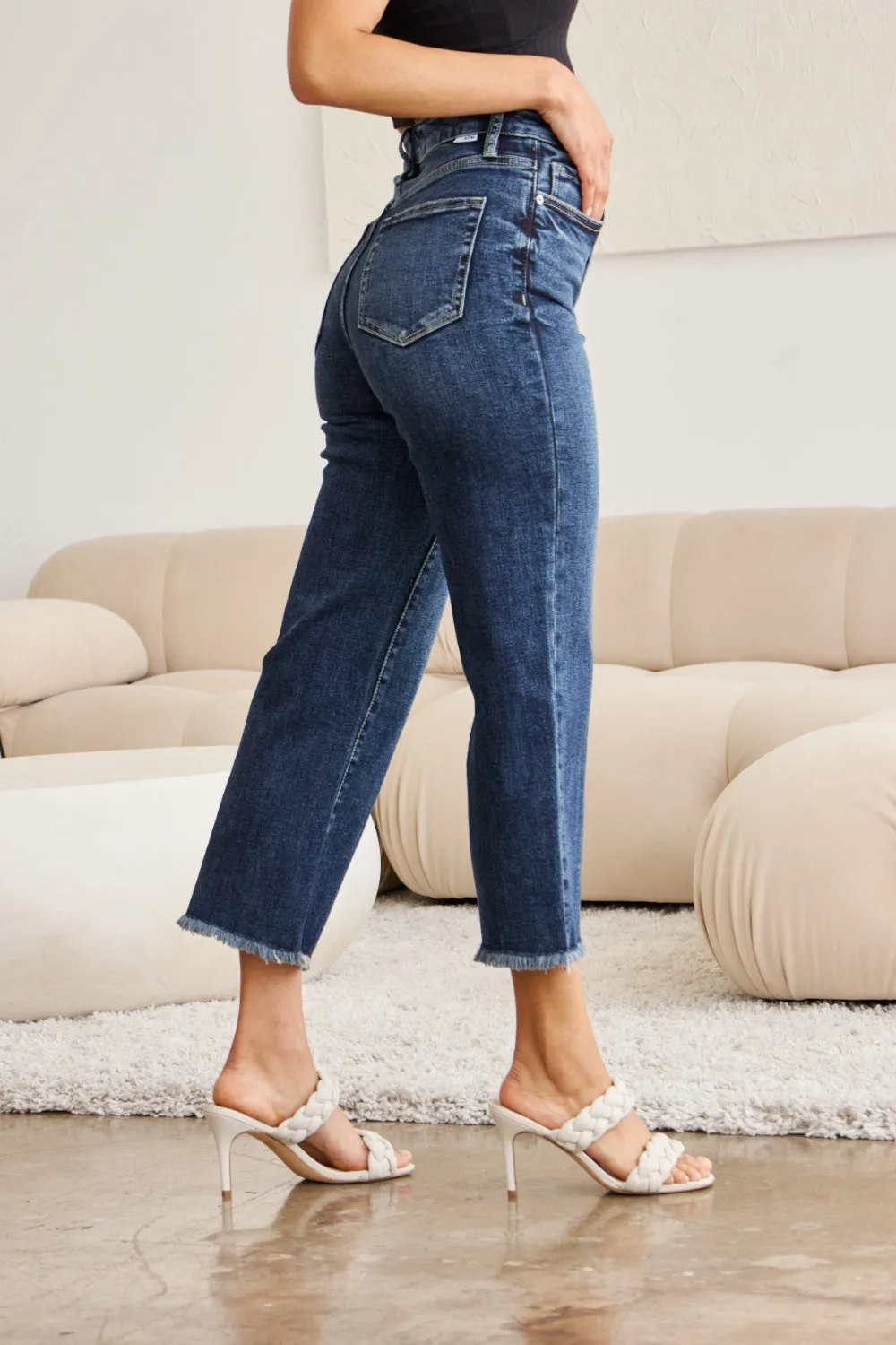RFM Tummy Control High Waist Raw Hem Jeans