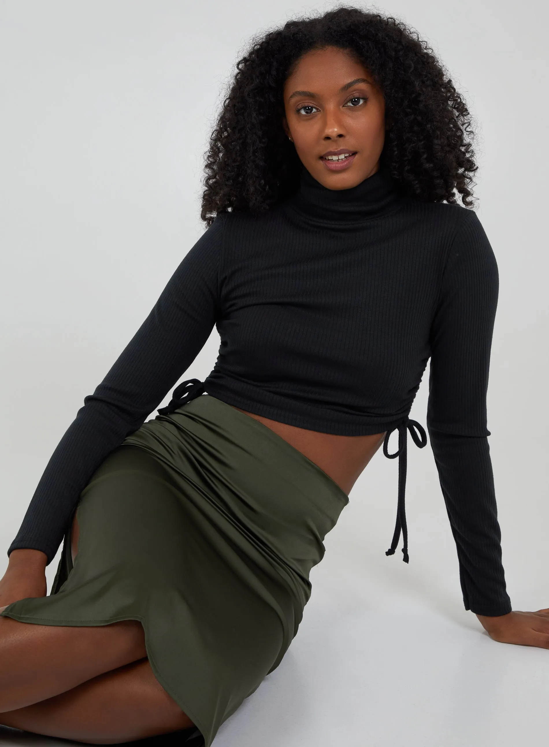 Ruched Crop Ribbed Top