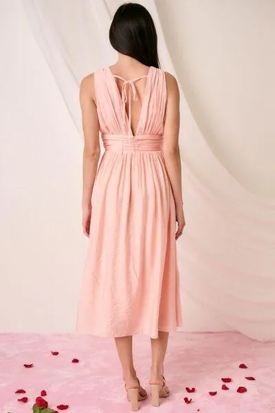 Ruched V-Neck Sleeveless Midi Dress
