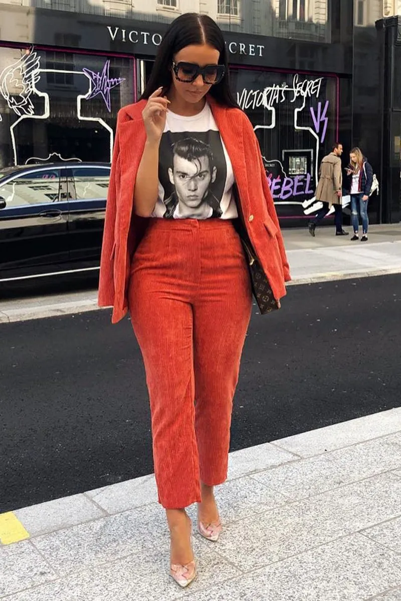 Rust Corduroy Gold Button Blazer - Charissa