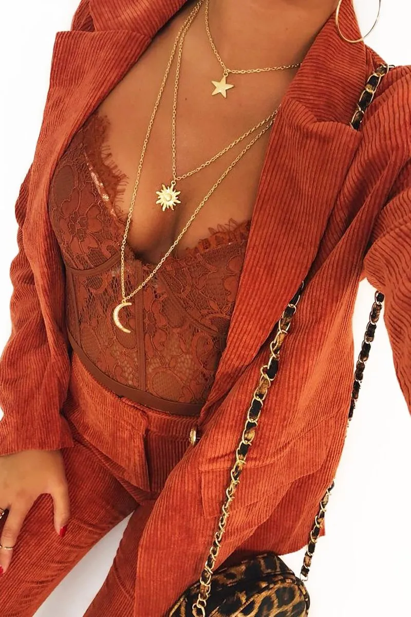 Rust Corduroy Gold Button Blazer - Charissa