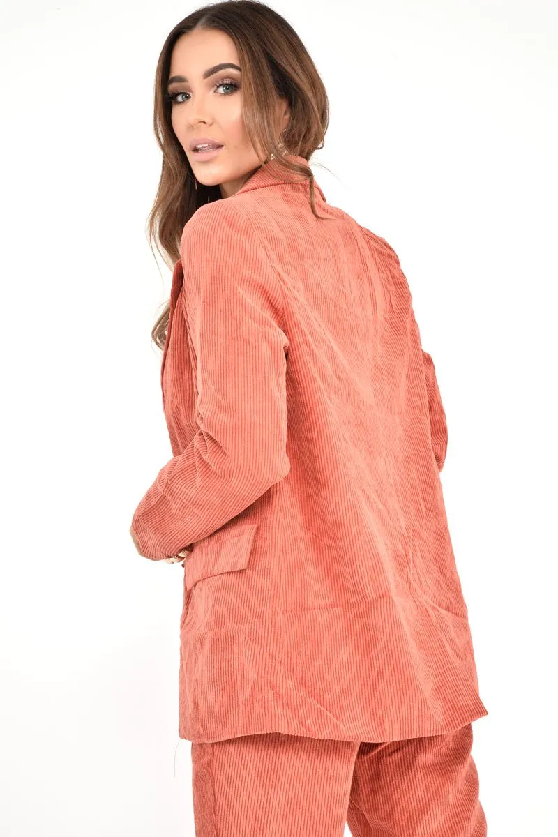 Rust Corduroy Gold Button Blazer - Charissa