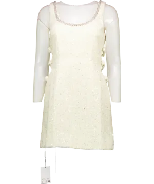 Self-Portrait Cream Boucle Embellished Neck Cut Out Mini Dress UK 4
