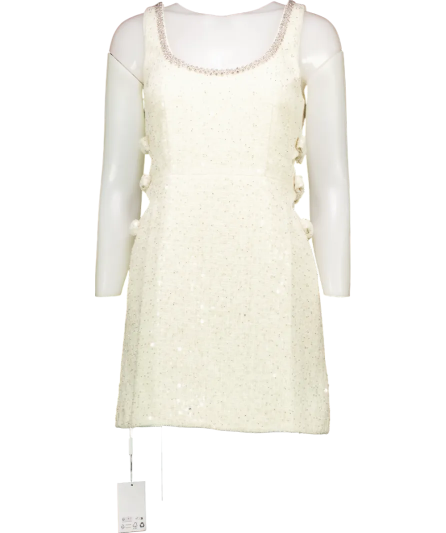 Self-Portrait Cream Boucle Embellished Neck Cut Out Mini Dress UK 4