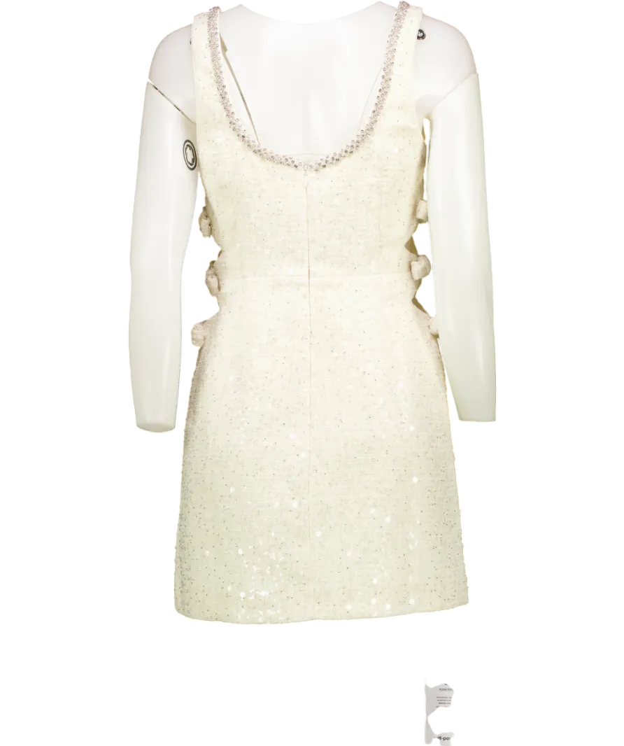 Self-Portrait Cream Boucle Embellished Neck Cut Out Mini Dress UK 4