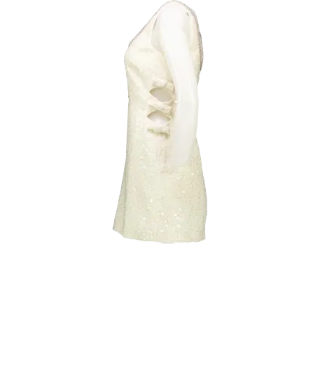 Self-Portrait Cream Boucle Embellished Neck Cut Out Mini Dress UK 4