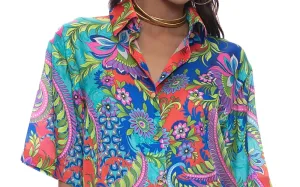 Short Sleeve Collared Blouse-Elastic Waistband Short