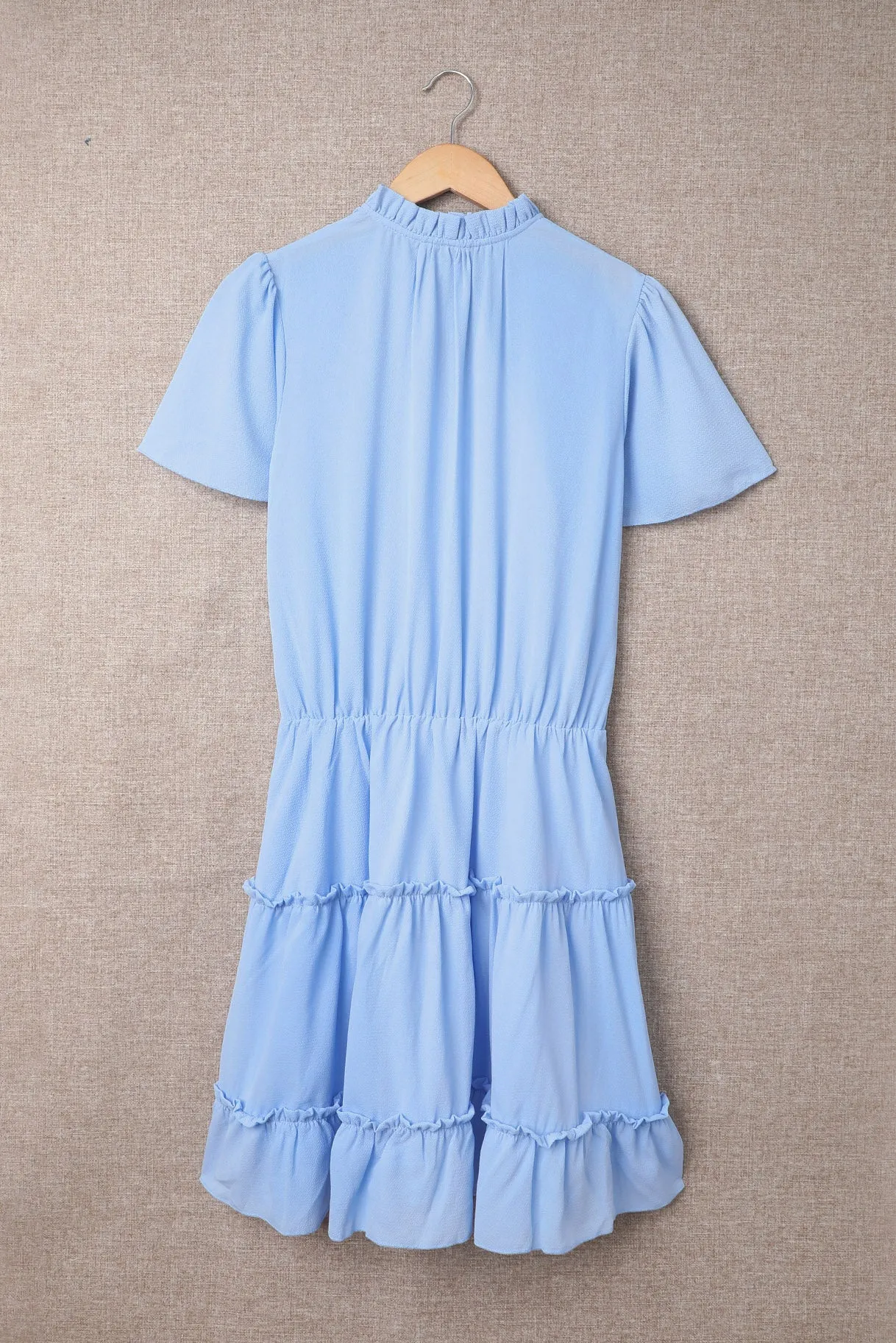 Sky Blue V Neck Ruffled Swing Mini Dress