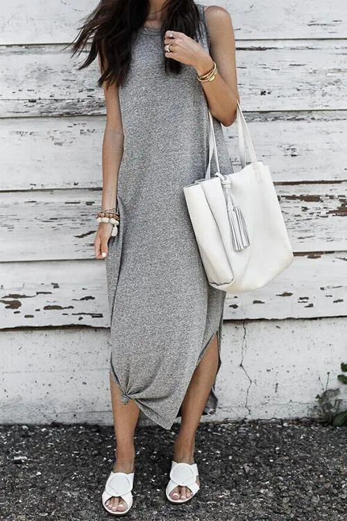 Slit O Neck Maxi Dress