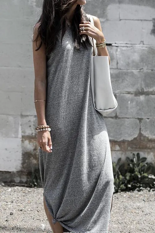 Slit O Neck Maxi Dress