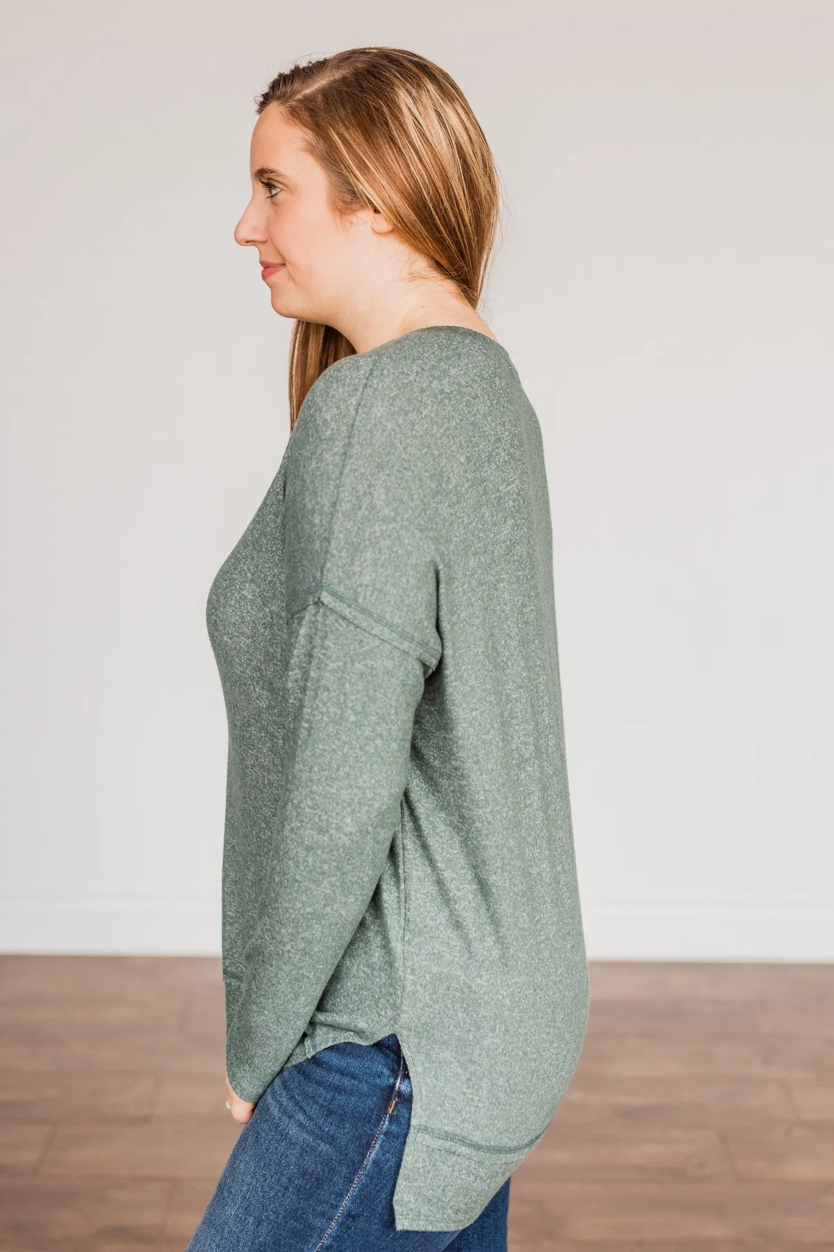 Soft Gazes Button Long Sleeve Top- Hunter Green