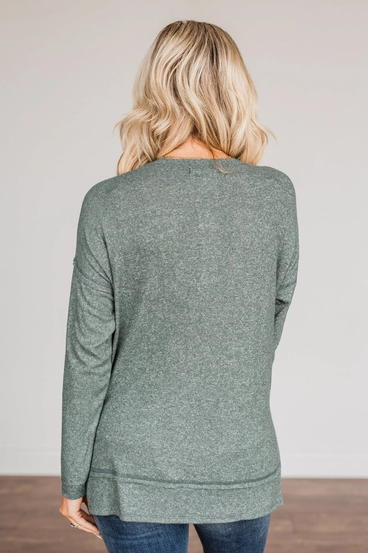 Soft Gazes Button Long Sleeve Top- Hunter Green