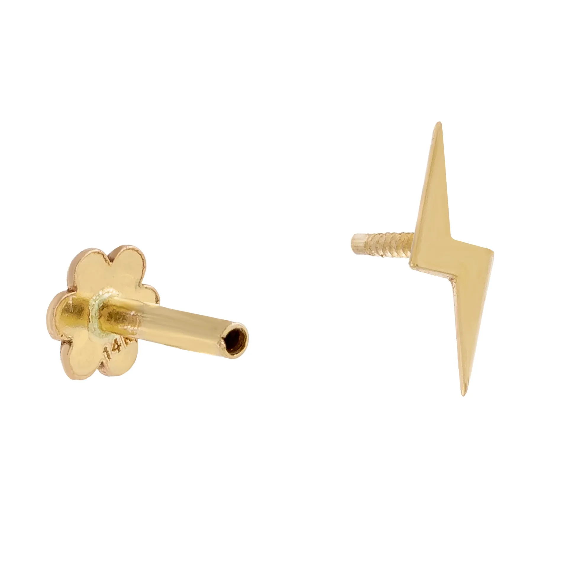 Solid Lightning Threader Stud Earring 14K